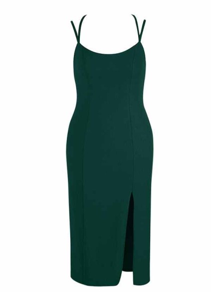 AZ Occasions Stretch Crepe Midi Spaghetti Strap Dress with Slit AZ Occasions Stretch Crepe Midi Spaghetti Strap Dress with Slit
