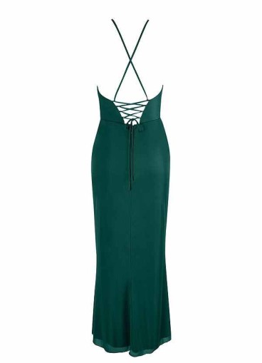 AZ Occasions Midi Mesh Halter Dress with Lace Up Back